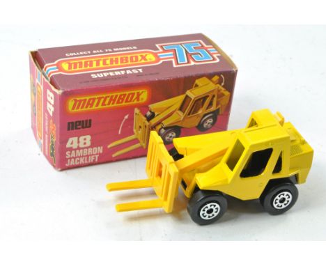 Matchbox Superfast No. 48c Sambron Jacklift. Yellow with brown interior, black base. Excellent with excellent K type box with