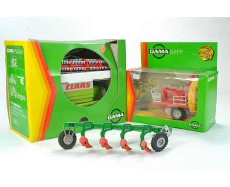 Group of GAMA plastic Farm Models including No. 3360 Claas Combine plus others. 