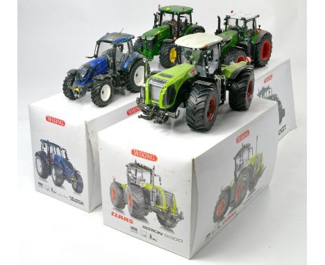Four Wiking 1/32 Tractor issues, all appear displayed with cosmetic dust and likely faults, comprising John Deere 7310R, Claa