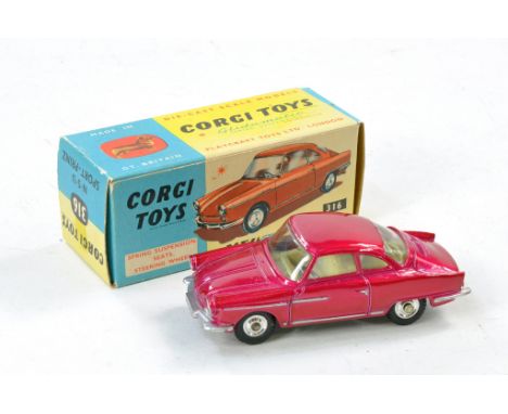 Corgi No. 316 N.S.U. Sports-Prinz. Metallic cerise with lemon interior. Excellent, no obvious signs of wear in good box with 