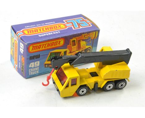 Matchbox Superfast No. 49c Crane Truck. Yellow with black base, red windows. Excellent in excellent K type box with new. 