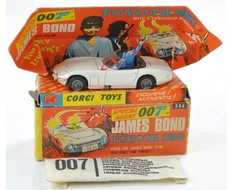 Corgi No. 336 James Bond 007 Toyota 2000GT. White with black interior inc figures. Generally excellent, the odd minor mark, m