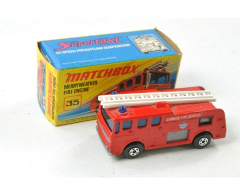 Matchbox Superfast No. 35a Merryweather Fire Engine. Red with blue windows. Grey Base, 4 rivets. Excellent in Excellent I Typ