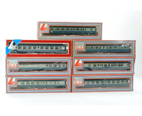 Seven Lima Model Railway 00 Gauge Coaches inc one powered. Look to be without significant fault with boxes. Powered unit not 