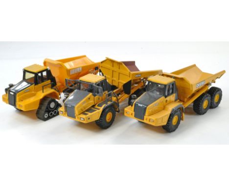 John Deere / Bell Trio of Articulated Dump trucks in 1/50 scale. Good with some wear. 