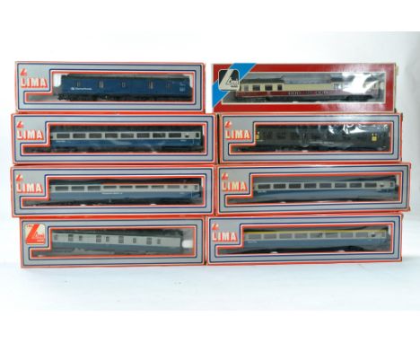 Eight Lima Model Railway 00 Gauge Coaches, some Intercity livery. Look to be without significant fault with boxes. 