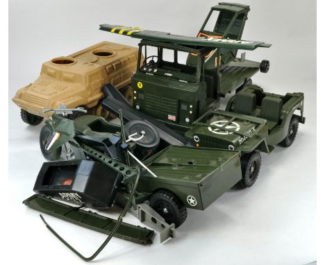 Vintage Action Man Group comprising various vehicles, most with signs of use and wear although some predominantly complete. 