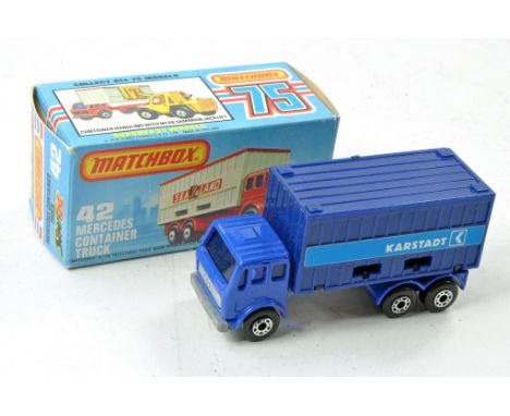 Matchbox Superfast No. 42c Mercedes Container Truck. Karstadt. German issue. Blue with unpainted base, blue windows, blue con