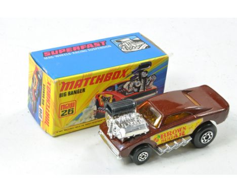 Matchbox Superfast No. 26b Big Banger (Brown Sugar) Roman Numerals VII. Lighter Brown with amber windows, white base. General
