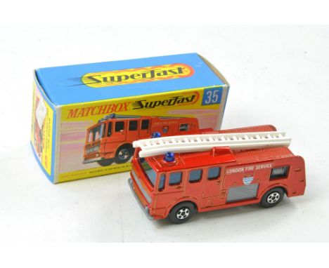 Matchbox Superfast No. 35a Merryweather Fire Engine. Metallic red, blue windows, grey base. Excellent in Excellent (label res