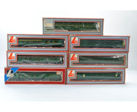 Seven Lima Model Railway 00 Gauge Coaches inc one powered. Look to be without significant fault with the exception of one coa