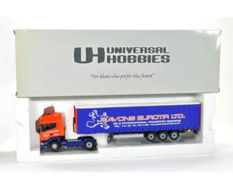 Universal Hobbies 1/50 diecast model truck issue comprising UH5609 Scania Curtainside in the livery of Jeavons. Possibly disp