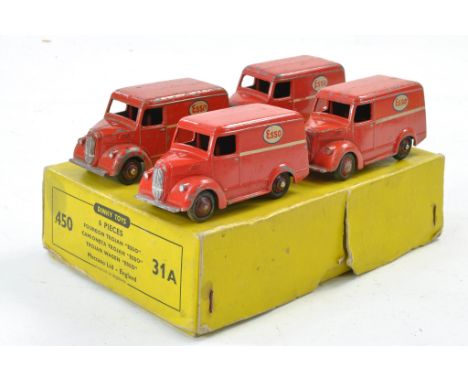 Dinky No. 450 / 31a Trade box comprising 4pcs Esso Trojan Van. All with wear hence fair to good, no inner dividers but box is