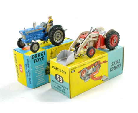 Corgi Duo comprising No. 67 Ford 5000 Tractor. Fair to Good with damage to exhaust plus No. 53 Massey Ferguson 65 Tractor wit