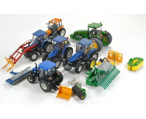 Assortment of 1/32 model tractor issues including Britains New Holland issues plus John Deere (for repair) and others. 