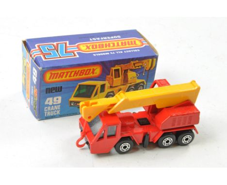 Matchbox Superfast No. 49c Crane Truck. Red with black base, clear windows. Excellent in excellent K type box with new. 
