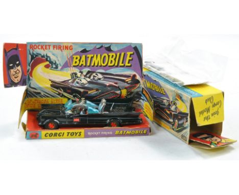 Corgi No. 267 Batmobile with gloss black body. Blue shaded windows. Includes instructions. Generally good to very good, some 