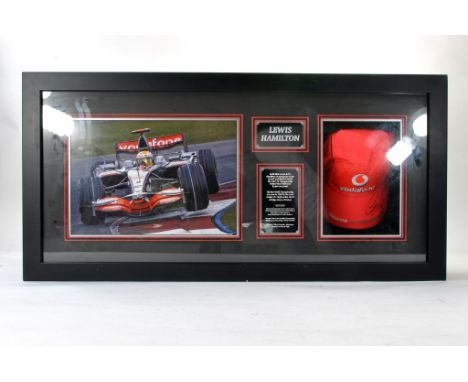Lewis Hamilton First Season Formula One with McClaren Montage with Signed Vodafone Cap. 