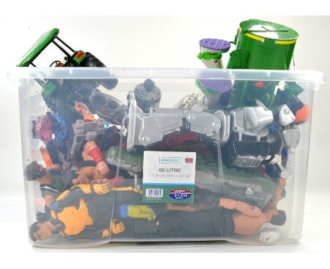 Large 60 litre container with Action Man Toys inc figures plus others including Toy Story, plus further container, with furth