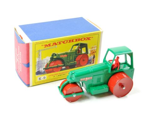 Matchbox King Size No. K9 Aveling Barford Diesel Road Roller. Green with red plastic driver. Excellent, no obvious sign of we