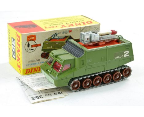 Dinky No. 353 Gerry Anderson's UFO Shad II Mobile. Green, red interior, smooth roof, large brown plastic rollers with grey ru