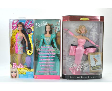 Mattel Barbie Fashion Doll trio comprising Glam Hair, Princess and the Pea and Marilyn Monroe. All secured in boxes. 
