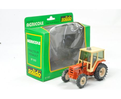 Solido Model Farm issue comprising No. 510 Renault 651-4 Tractor. Orange with steering mechanism. Very good, cab perhaps fade