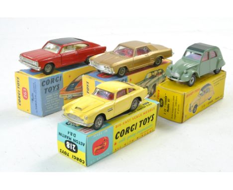 Corgi group comprising No. 218 Aston Martin, 245 Buick Riviera, 263 Rambler sports fastback and French Dinky No. 558 Citroen 