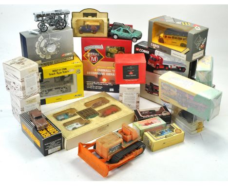 A group of mostly boxed diecast issues including Ertl CAT Crawler plus Corgi Commemorative Silver Steam Engine plus others in