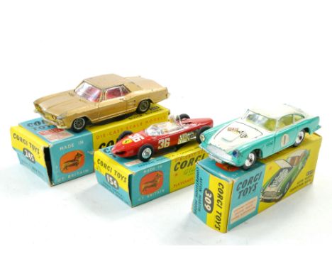 Corgi Trio comprising No. 245 Buick Riviera, 154 Ferrari and 309 Aston Martin Competition Model. Fair to Good in Fair to Good