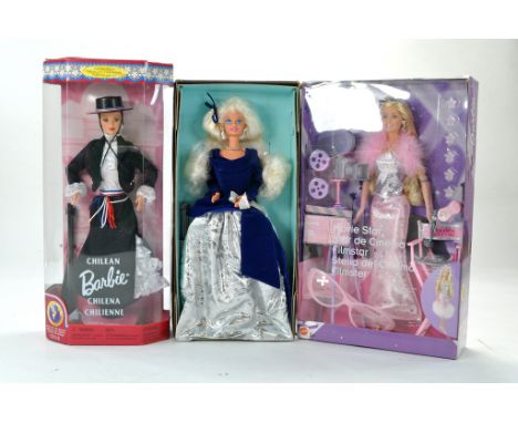 Mattel Barbie Fashion Doll trio comprising Winter Velvet, Chilean Barbie and Movie Star. All secured in boxes. 