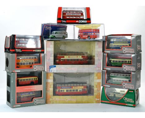 Twelve Boxed Corgi 1/76 Omnibus Series issues comprising various Bus / Tram issues in a selection of liveries. Mostly look to