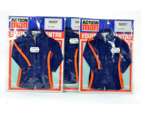 Palitoy Vintage Action Man 'Ex-Shop' clothing sets comprising 1976/77 No. 34285 Helicopter Overalls x 3. All Excellent and st