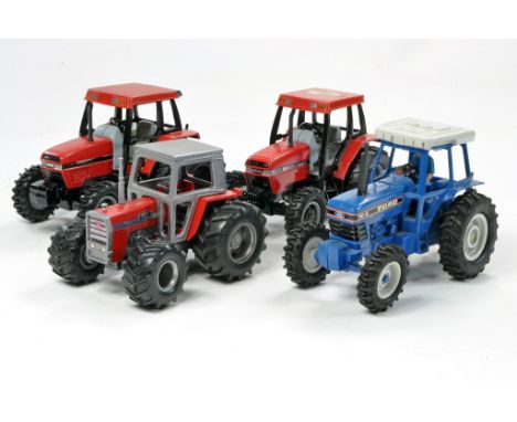Ertl 1/32 Tractor trio comprising Ford TW5, Case Maxxum 5140 Pro, Case Maxxum 5140 on duals plus Britains MF595 Flotation Tyr