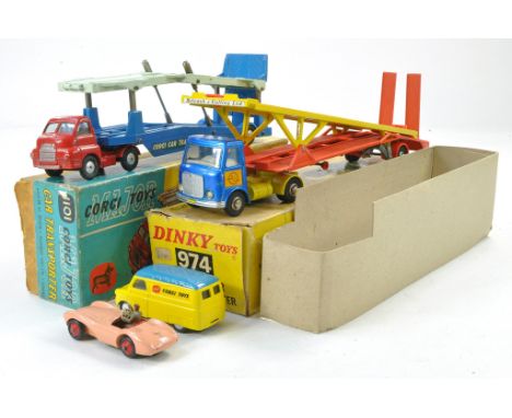 Duo of Car Transported from Corgi and Dinky, good and excellent with fair boxes plus unboxed Dinky Aston Martin, excellent an