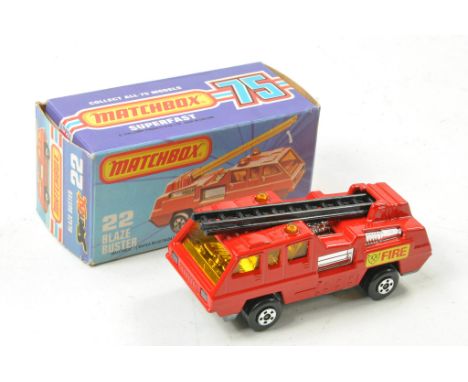 Matchbox Superfast No. 22c Blaze Buster. Red with chrome interior. Amber Windows. Harder to find black ladder. Unpainted base