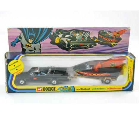 Corgi GS3 Batman Gift Set comprising Batmobile in black with blue tinted windows, seated Batman and Robin figures, chrome whe