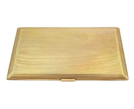 9ct gold engine turned cigarette case by W H Manton Ltd, Birmingham 1964Condition Report:Approx 171.6gm (excluding elastic), 