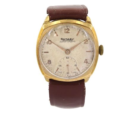 Rotary Super sports gentleman's 9ct gold manual wind wristwatch, cream dial with subsidiary seconds dial, Birmingham 1955, on