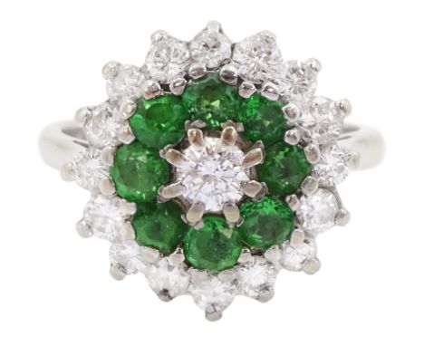 18ct white gold demantoid garnet and round brilliant cut diamond cluster ring, London 1974Condition Report:Approx 5.5gm, size