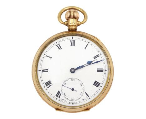 Early 20th century 9ct gold open face keyless lever pocket watch by Zenith, No. 2505344, white enamel dial with Roman numeral