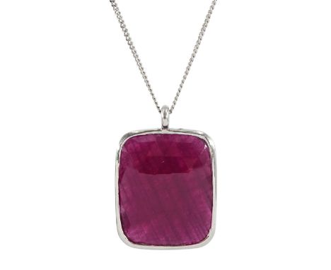 18ct white gold rectangular harlequin cut ruby pendant necklace, ruby approx 18.25 caratCondition Report:Approx 7.45gm, penda