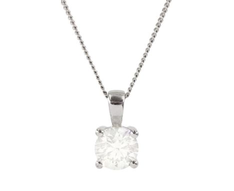 18ct white gold single stone round brilliant cut diamond pendant necklace, diamond approx 1.15 caratCondition Report:Approx 3