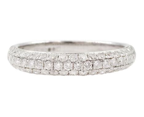 Platinum three row round brilliant cut diamond half eternity ring, hallmarkedCondition Report:Approx 3.4gm, size K-L, max dep