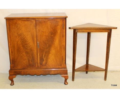 A 3 shelf cupboard on short legs and an oak corner shelf