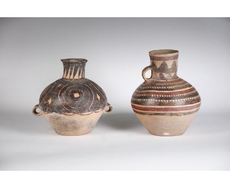 Chinese Art Two earthenware vases decorated with geometric motifsChina, Neolithic period, Majiayao Culture, Machang phase, ca