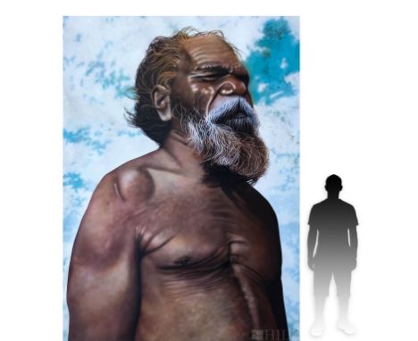 Gary Riester  (American, 20th Century)  Portrait of and Aboriginal Man  Photo Realism  Oil on Canvas  Signed, titled, and dat