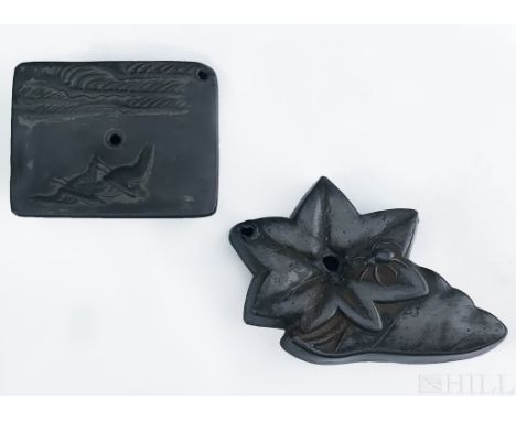 Two Chinese Water Droppers  (Chinese, 19th Century or earlier)  White Metal  Repousse Flowers and Spider. Second with Seascap