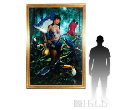 Fernando De Jesus Oliviera "aka" Ferjo  (Brazilian, b.1946)  Surrealist  Tropical Portrait of a Woman  Oil On Canvas  Signed,