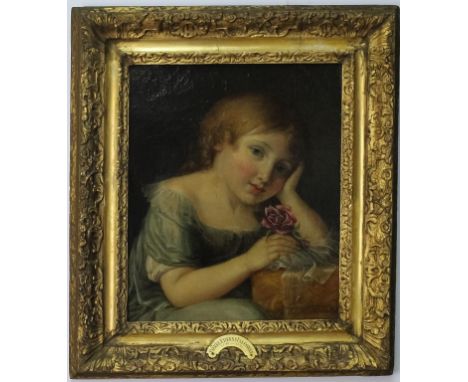 Pierre Etienne Falconet, attributed  (French, 1741-1797)  Portrait of a Girl with a Pink Rose  Oil on Canvas  Bears signature